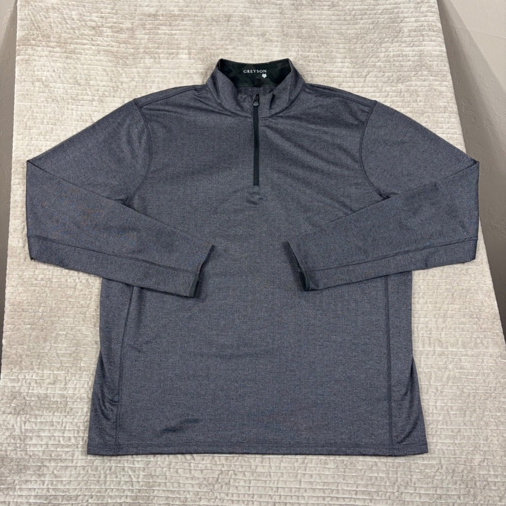 Greyson Clothiers Mens XL Quarter Zip Pullover Charcoal Grey Herringbone Golf